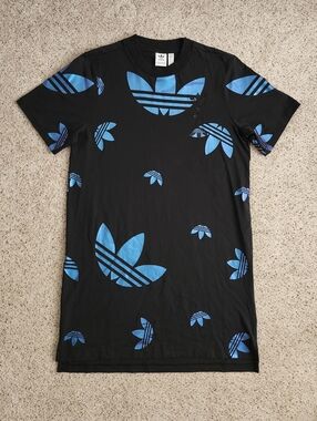 Adidas Black T‑Shirt Dress with Blue Metallic Graphics